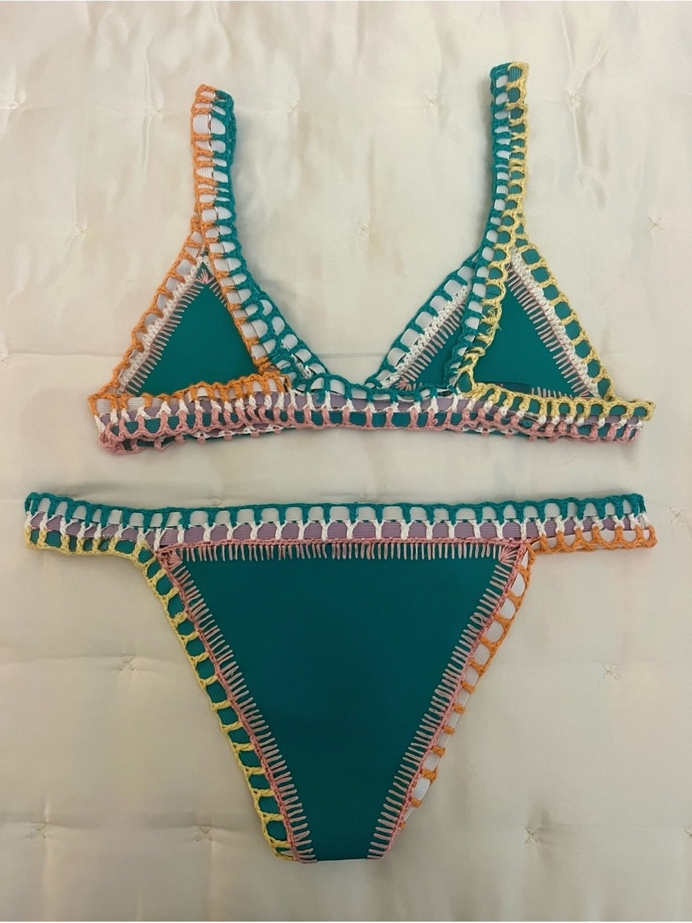 KIINI Teal Crochet-Trim Bikini Set - Picture 2 of 8